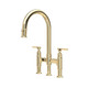 Perrin & Rowe 4956BR Southbank Bridge Sink Mixer With Pull-Down Rinse - Polished Brass Product Image