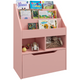 HOMCOM Kids Bookcase, Toy Box with Storage Drawer & Wheels in Pink