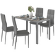 HOMCOM 5 Piece Dining Set with Glass-Top Table and 4 PU Leather Chairs in Grey