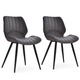 HOMCOM Set of 2 Vintage PU Leather Dining Chairs with Moulded Seats in Grey