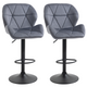 HOMCOM Set of 2 Adjustable Fabric Bar Stools with Diamond Stitching – Dark Grey