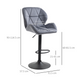 HOMCOM Set of 2 Adjustable Fabric Bar Stools with Diamond Stitching – Dark Grey
