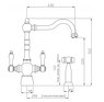 Abode Bayenne Monobloc, Traditional Tap with Handspray dimension drawing