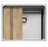 Caple Axle Kitchen Sink with a wooden cutting board accessory in use, demonstrating benefits for mea