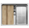Caple Axle Kitchen Sink with chopping board and colander, showing practical use for meal preparation