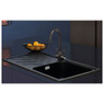 Caple Modern Veis Kitchen Sink installed below a stainless steel tap in a modern kitchen with a bowl