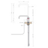 Quooker Nordic Square technical drawing including dimensions of the tap and pipes