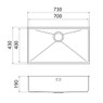 iivela TOVEL70 Inset / Undermount Stainless Steel Sink and Waste Technical Drawing