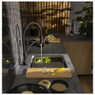 Abode Genio Semi Professional Kitchen Tap in a modern kitchen with black fixtures and marble counter