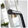 Abode Agilis Single Lever Kitchen Tap in a modern black and brass finish in a bright kitchen