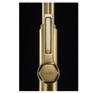 Abode Hex Brushed Brass Pull Out Kitchen Tap close up handle shot, showcasing industrial design