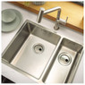 Abode Matrix R15 1.5 Bowl Undermount Steel Sink with modern tap in a kitchen with wooden windowsill