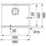 Franke, KNG 110-52, Kubus Undermount Fragranite Sink Technical Drawing