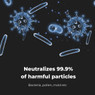 Germ graphic demonstrating Aeno AP2S ability to neutralize 99.9% harmful particles