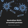 Germ graphic showcasing Aeno AP3's ability to neutralize 99.9% of bacteria, pollen, and mold.