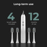 Aeno DB3 Smart Toothbrush on display with the four included heads, lasting for a year.