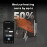 Aeno Premium 700W LED Smart Heater's app illustrating temperature controls and reduced heating costs