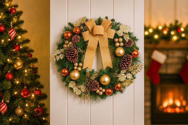 Copper Champagne Christmas Wreath Traditional Christmas Wreath