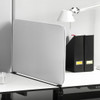 Side panel privacy desk divider with black clamp fixings