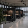 Row of black Muffle 50 acoustic screens creating focus desks in an open-plan office
