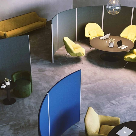 Acoustic curved partition screen logo