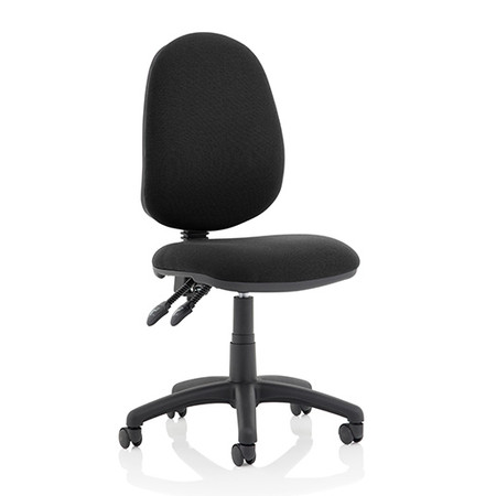 Office chair: Black task operator chair without arms for the office, with dished seat, contoured back, waterfall front and gas lift lever for height adjustment. Eclipse Plus II tasks operator chair in black, without arms, adjustable for height and back angle.