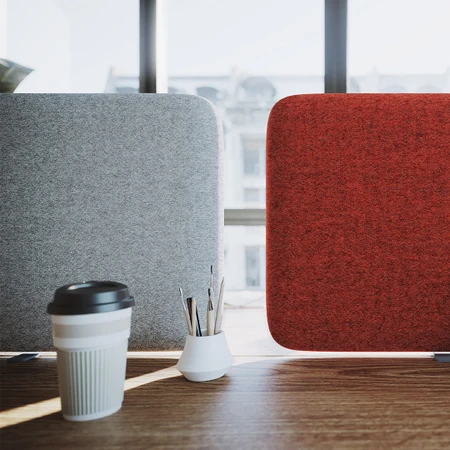 The Muffle space partition screen upgrades the conventional composition of an acoustic screen through a thicker sound absorbing coating. logo
