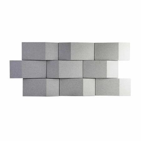 Abstracta Triline Wall Panels have a cubic shape and are oriented horizontally or vertically in symmetrical or asymmetrical patterns - white background logo