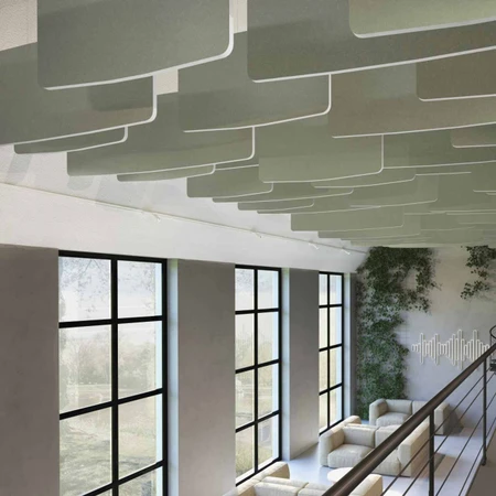 Acoustic Basic Ceiling Baffles by Abstracta - 3 - brown shades - white background.  logo