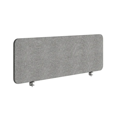 Sonus 25 pinnable fabric desk screen in light grey on a wooden bench desk in an open-plan office
