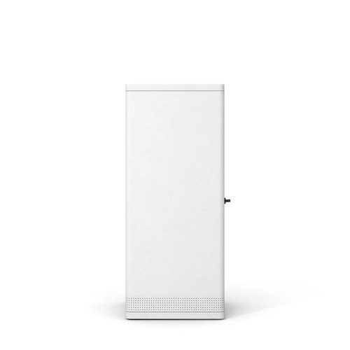 The built-it PoppinPod Om Stand represents a sustainable and energy efficient solution for office privacy - white - white background - full left side view.