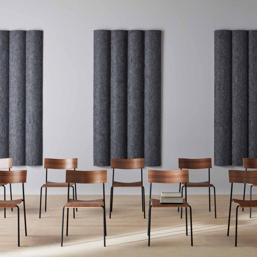 The Abstracta XL Sound Absorbing Walls are a great fit for large and noisy rooms - 3 dark grey walls.