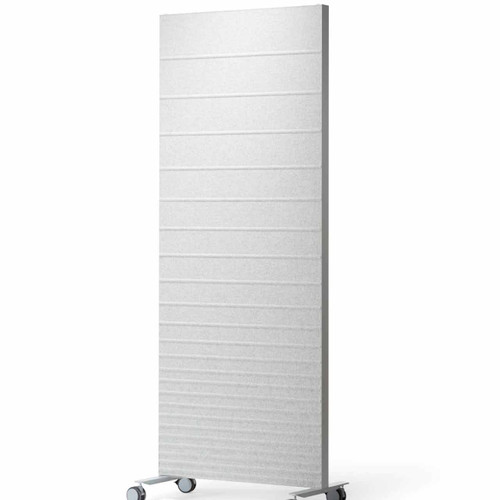 The Alumi acoustic screen adds a playful touch to space partitioning - horizontal lines white high panel -front view - on white background.