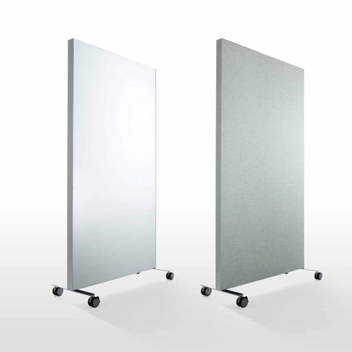 The Alumi acoustic screen adds a playful touch to space partitioning - solid green high panel - front view - on white background.