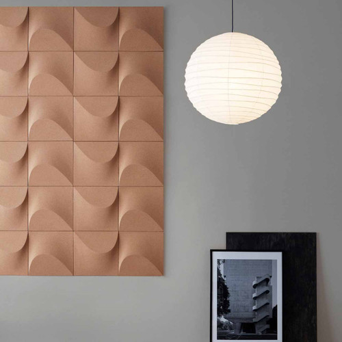 The sustainable Abstracta Sahara introduces kinetic art as the acoustic shield which favours any lively interior - light brown panel - front view - half panel - in office.