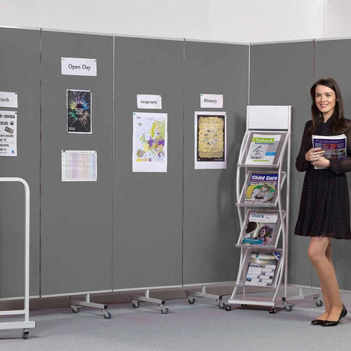 Sound Absorbing Mobile Insta Wall Panel System with Lockable Castors - grey - in office.