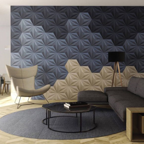 Corkbee Line Cork Acoustic Wall Panel Decorative -  3D Wall Panels - In office - Pattern with dark blue, grey and ivory