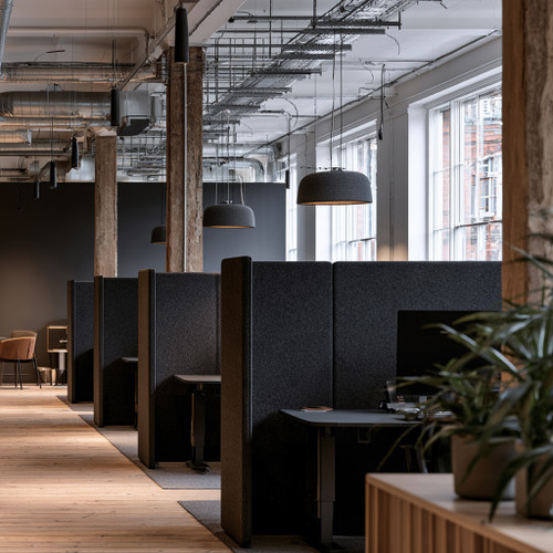 Muffle 70 freestanding acoustic screen dividing an open-plan office