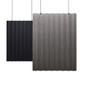Abstracta Scala Hanging Sound Absorbing Dividers have the design of corrugated iron used for facades of the houses in Iceland - cream and black.