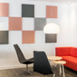 Abstracta Soneo Soundproof Wall Panel provides a simple, easy and versatile solution for noisy office spaces - pink and grey tones hues.