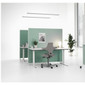 The Alumi acoustic screen adds a playful touch to space partitioning - solid green panels - front view - in office.
