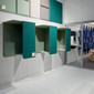 The domo wall booths can upholstered with two fabric colours