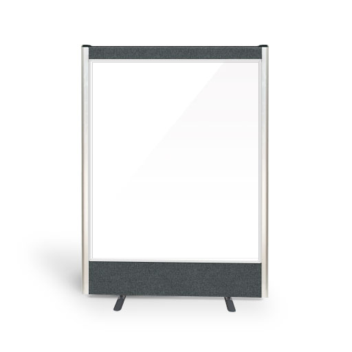 Acoustic full vision partition office screens with Aluminium Edges logo