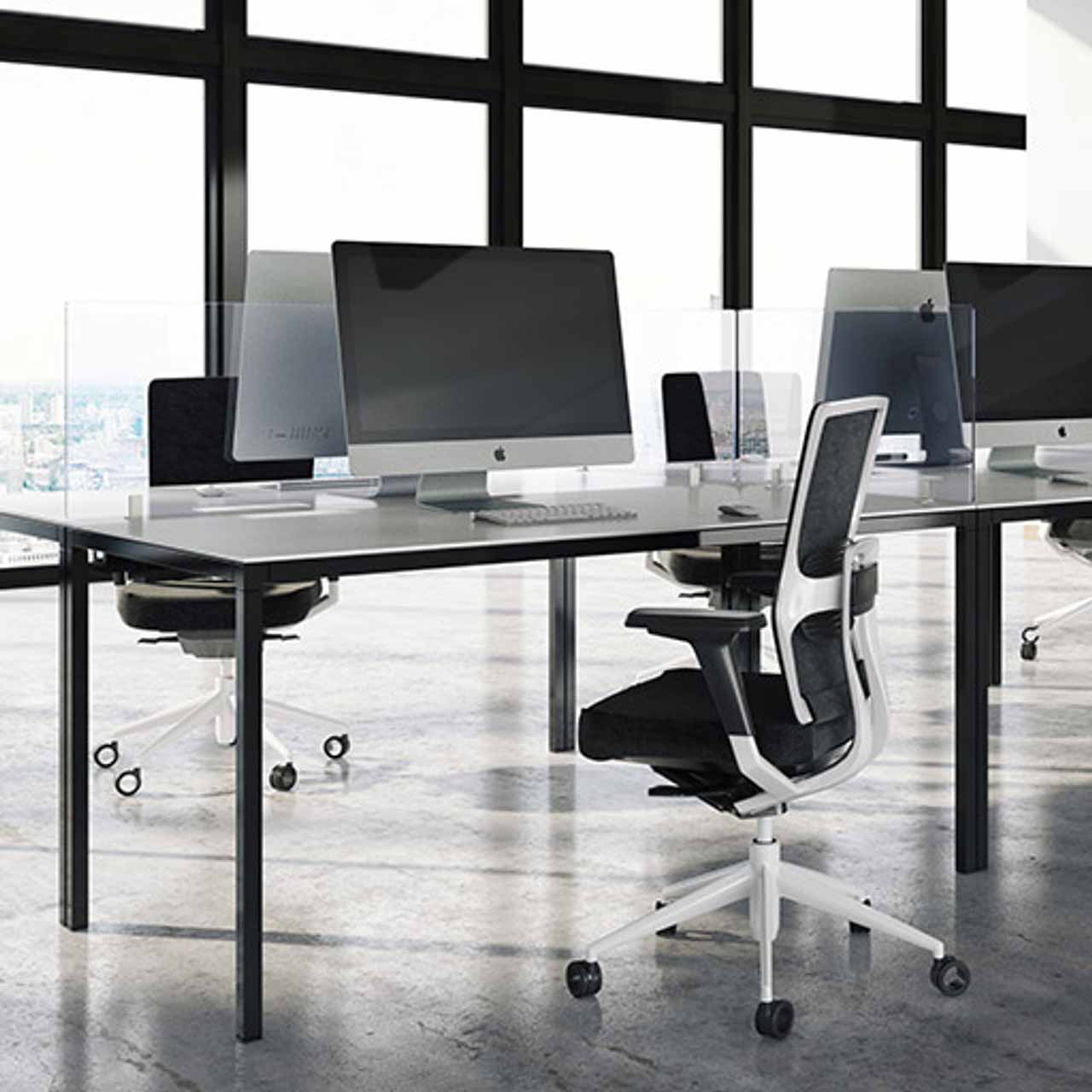 Budget glazed desk screens straight top logo