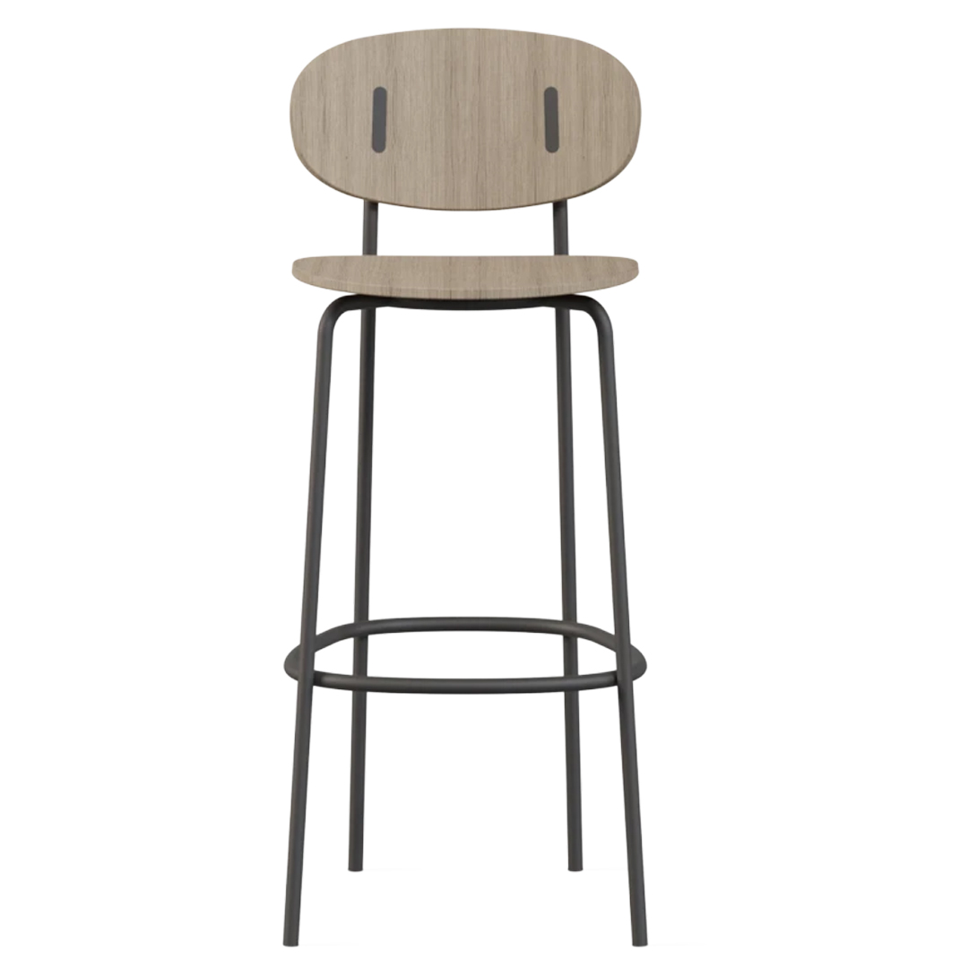 Stool Oak & powder-coated steel logo