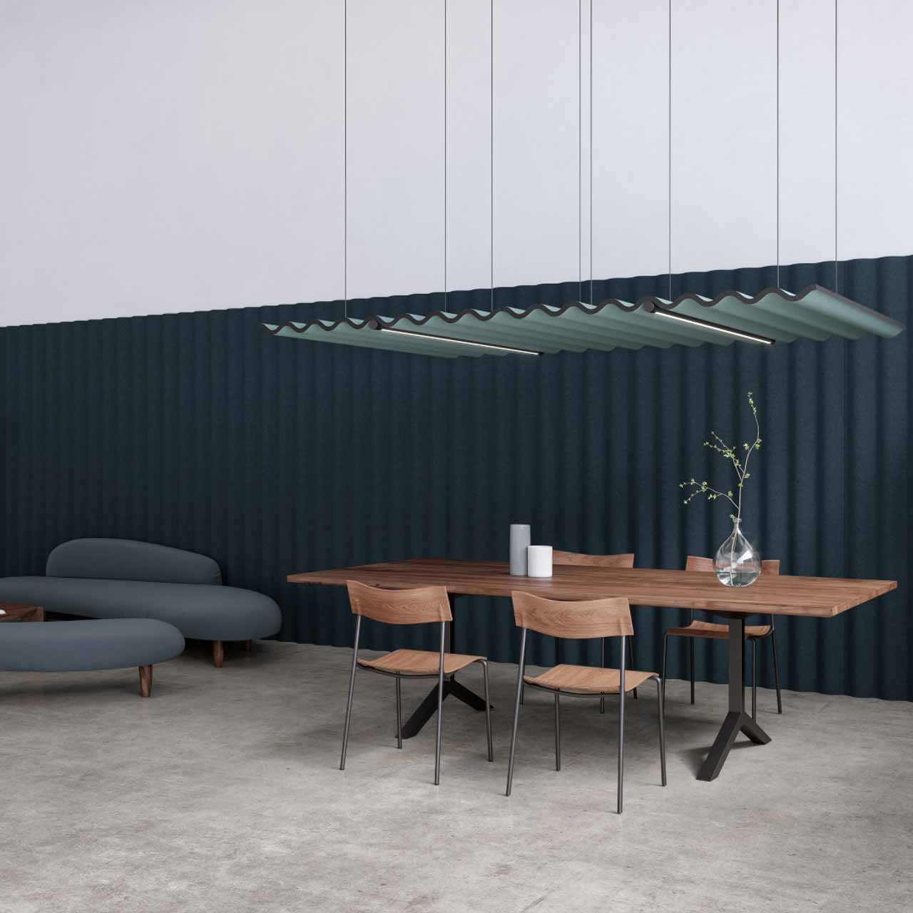 The Abstracta Scala is highly appreciated in restaurants, lounges and other leisure concepts - grey fabric on white background with lightning. logo