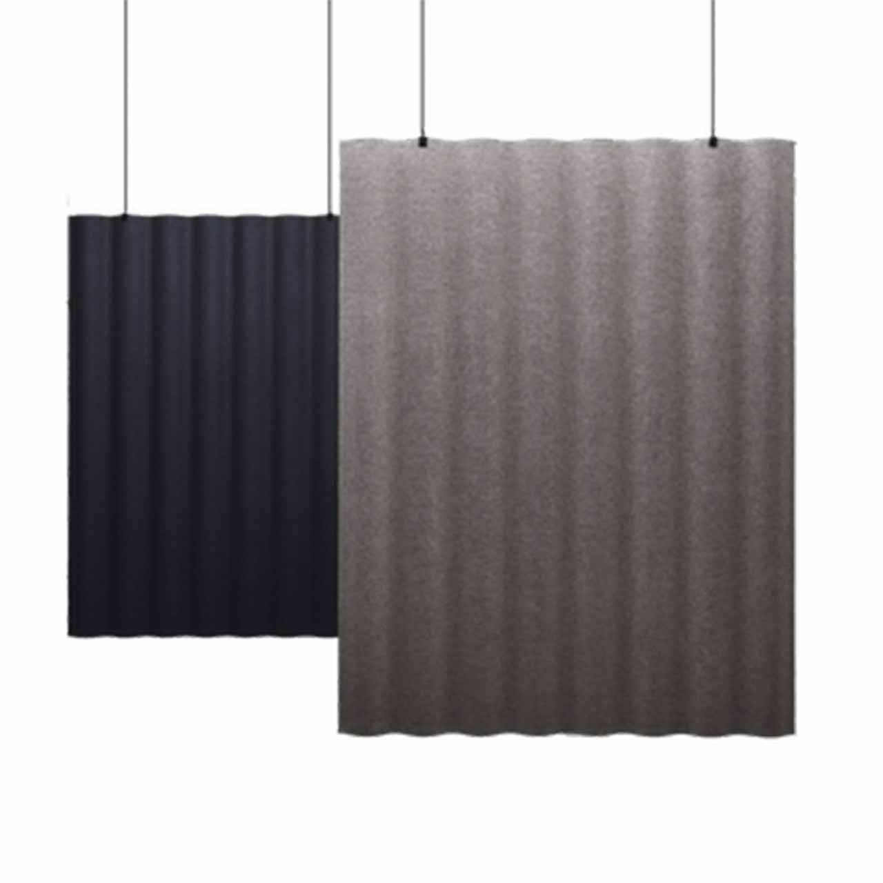 Abstracta Scala Hanging Sound Absorbing Dividers have the design of corrugated iron used for facades of the houses in Iceland - green. logo
