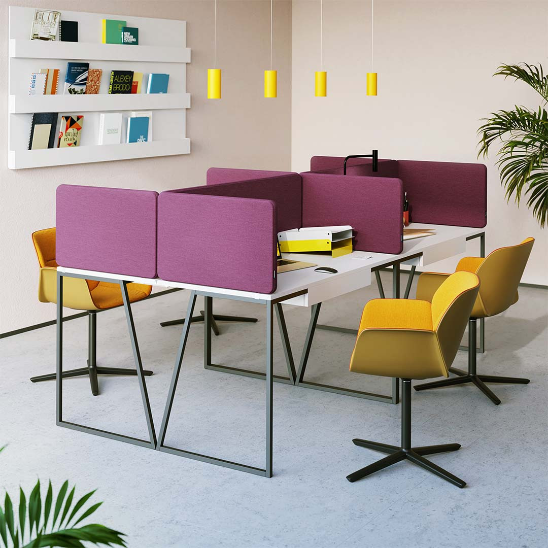 Edge Fabric 38 acoustic desk screens dividing a bank of office desks