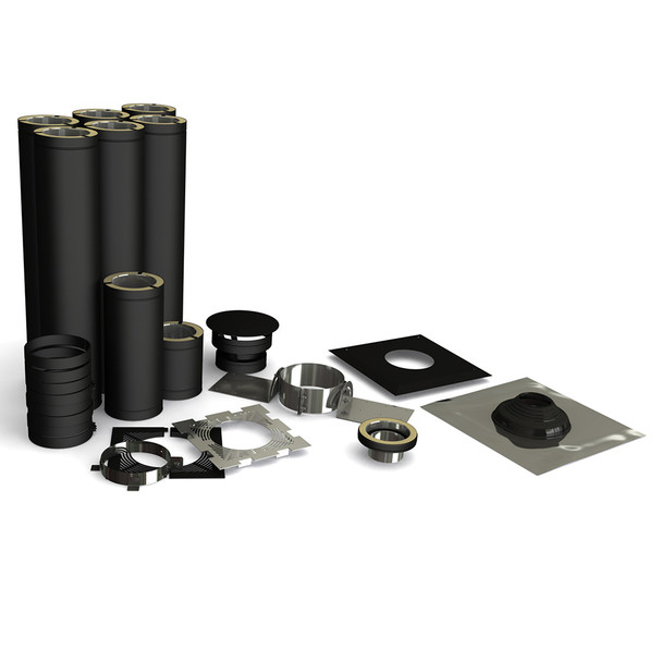 Twin Wall Flue Kit - 6" Matt Black - Double Storey Straight Up Internal System