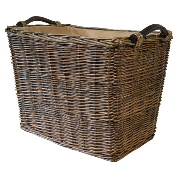 Bronze Rectangular Log Basket with Wooden Handles - Medium
